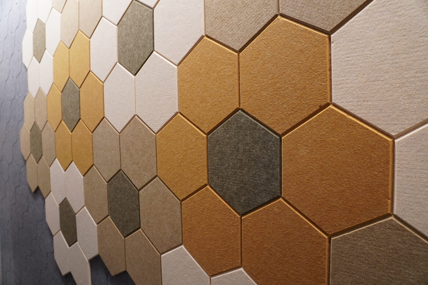 Close-up of hexagonal acoustic felt tiles